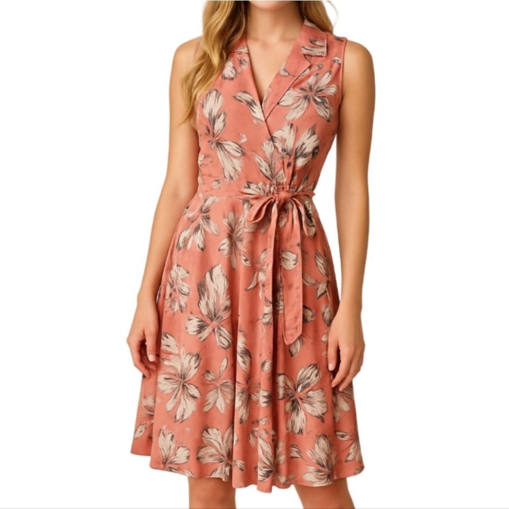 Jessica Howard Coral Floral Fit And Flare Midi Pleated  Dress M Us 8